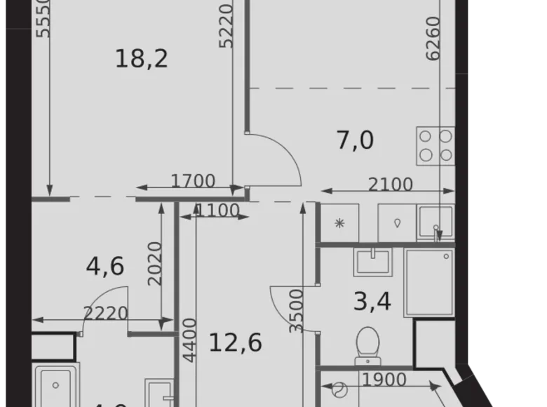 Mieszkanie 2 pokoi 67 m² Moskwa, Rosja