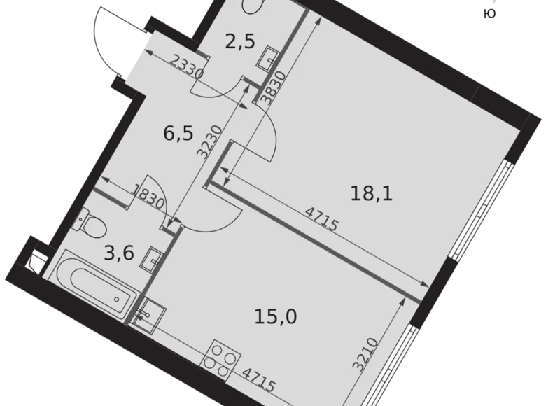 1 room apartment 46 m² Konkovo District, Russia