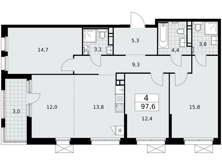Wohnung 4 Zimmer 98 m² Moskau, Russland