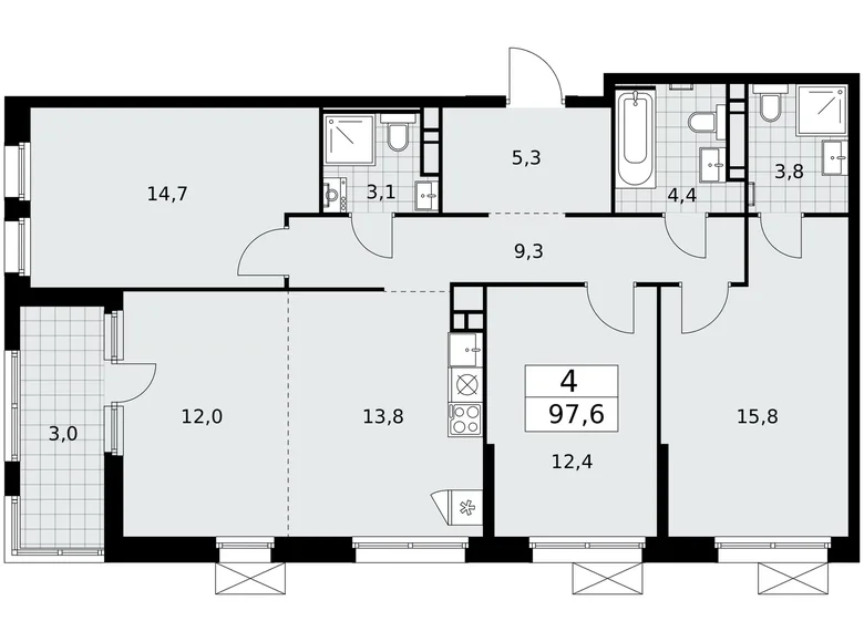 Mieszkanie 4 pokoi 98 m² Moskwa, Rosja