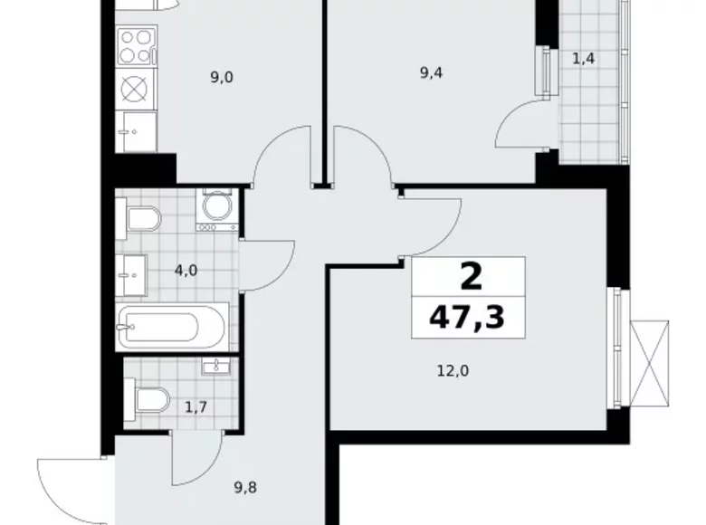 2 room apartment 47 m² poselenie Sosenskoe, Russia