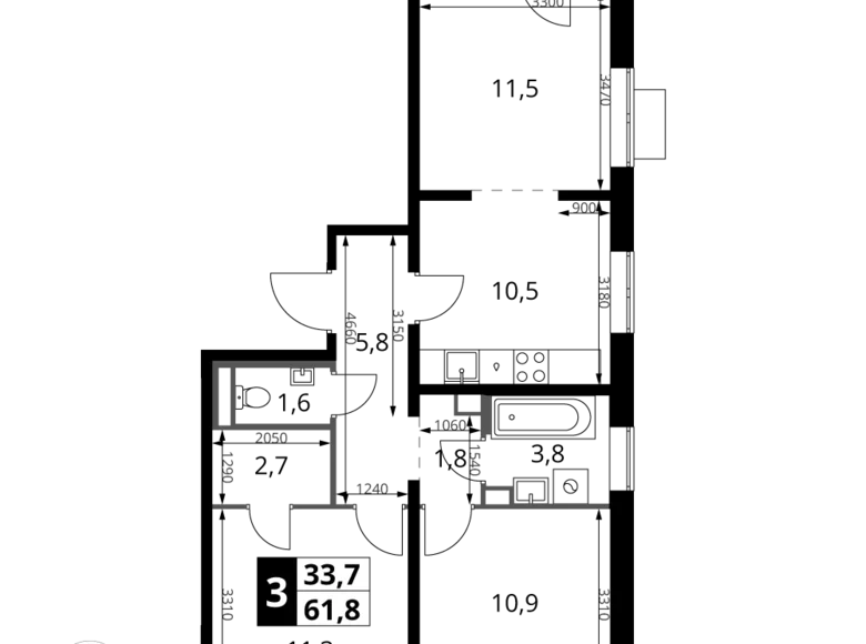 Квартира 3 комнаты 62 м² Ленинский район, Россия