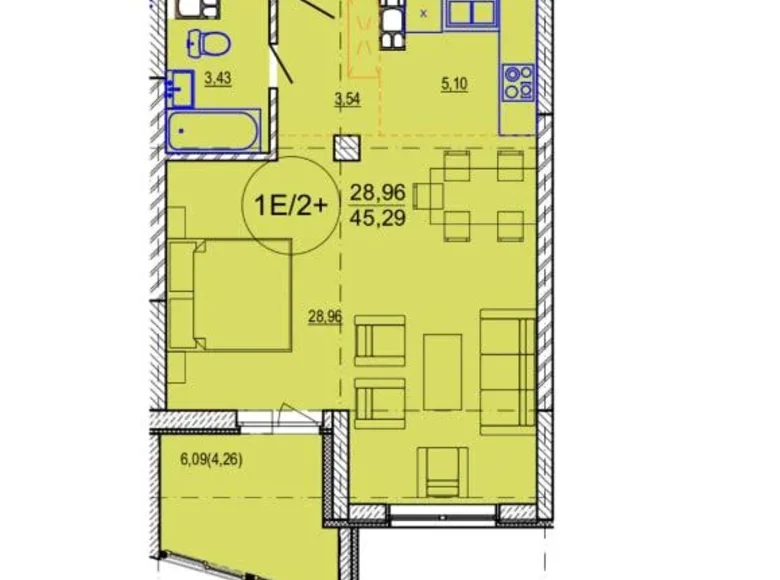 1 room apartment 45 m² Minsk, Belarus