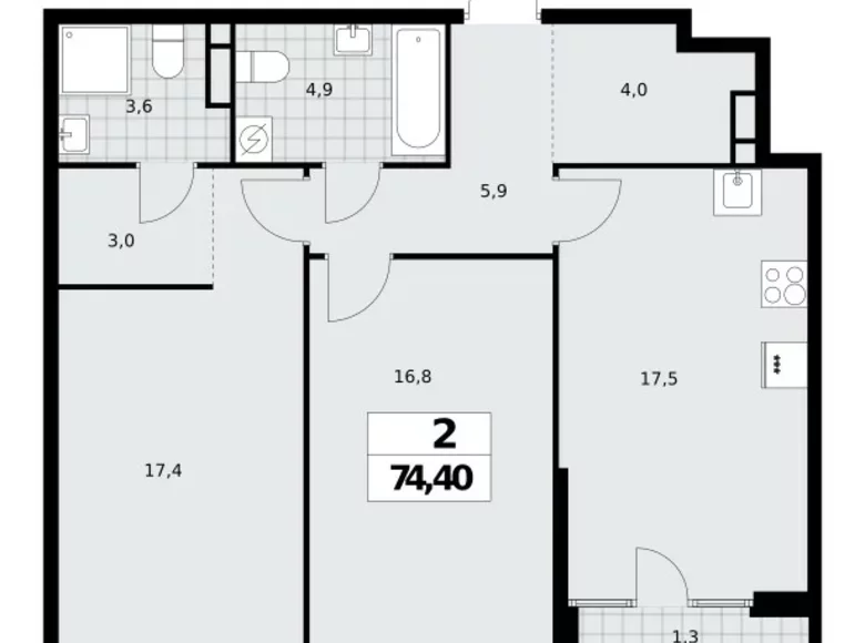 Wohnung 2 Zimmer 74 m² Nördlicher Verwaltungsbezirk, Russland