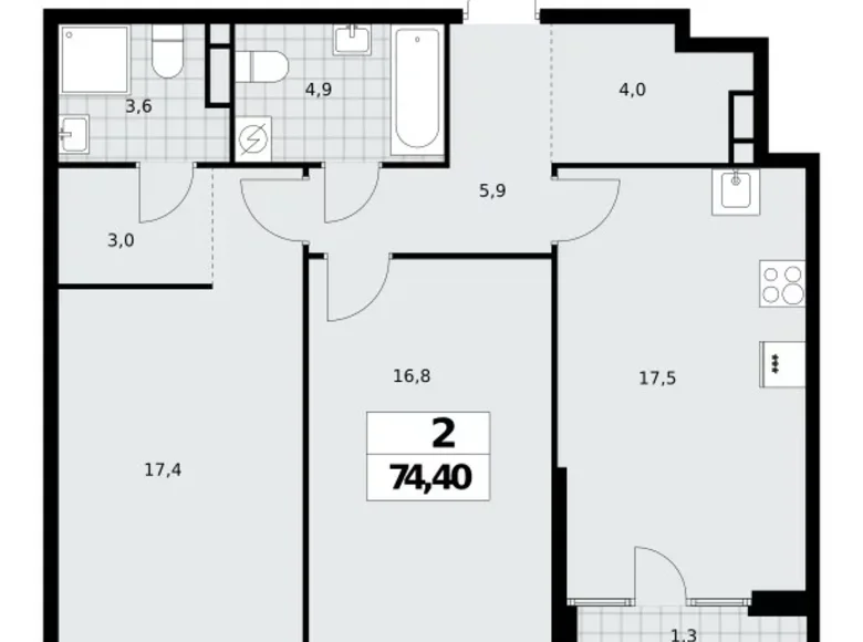 Mieszkanie 2 pokoi 74 m² Northern Administrative Okrug, Rosja