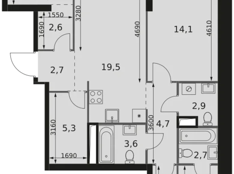 Квартира 3 комнаты 87 м² Москва, Россия
