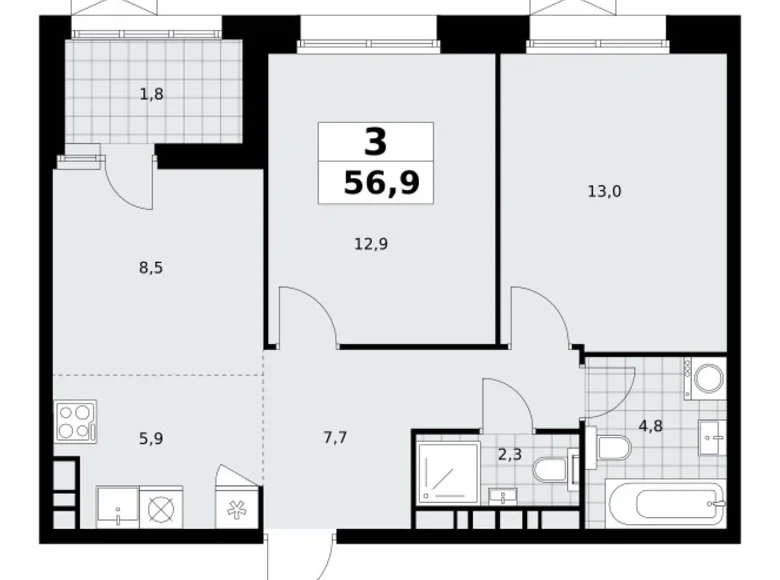 Квартира 3 комнаты 57 м² поселение Сосенское, Россия