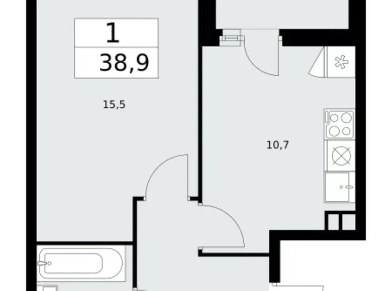 Квартира 1 комната 39 м² Москва, Россия