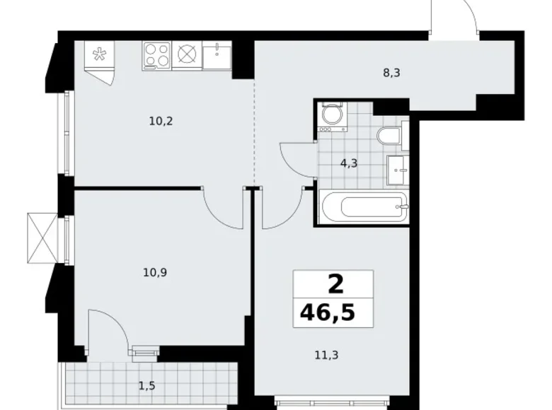 Квартира 2 комнаты 47 м² район Троицк, Россия