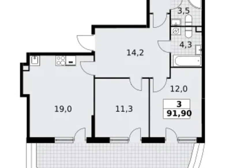 3 room apartment 92 m² Postnikovo, Russia