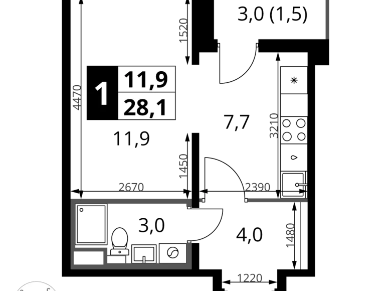 Estudio 1 habitación 28 m² Jimki, Rusia