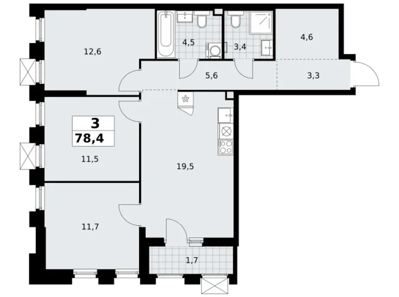 3 room apartment 78 m² Troitsk, Russia