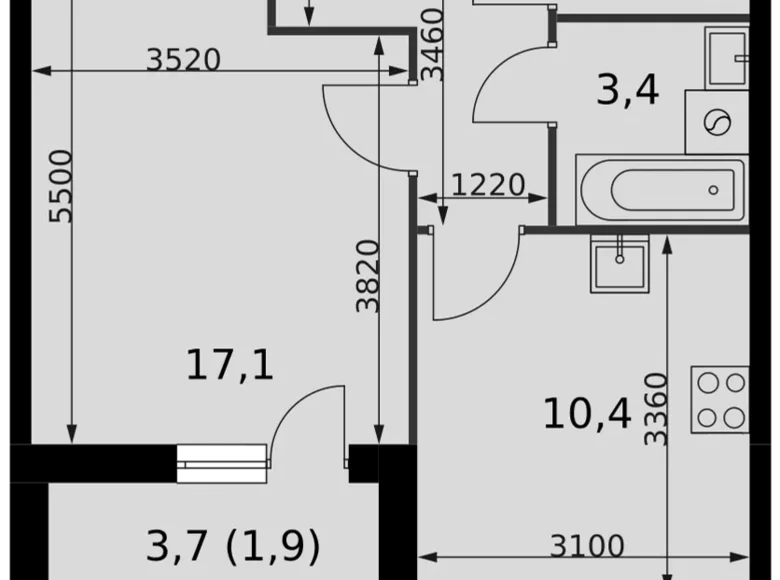 Квартира 1 комната 41 м² Развилка, Россия