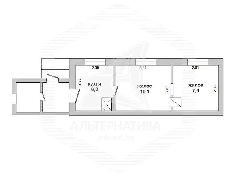 2 room apartment 24 m² Brest, Belarus