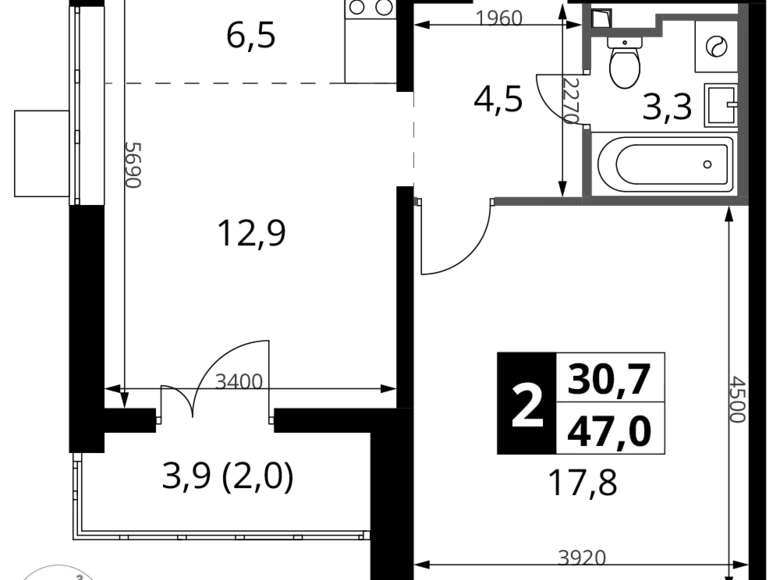 Apartamento 2 habitaciones 47 m² Potapovo, Rusia