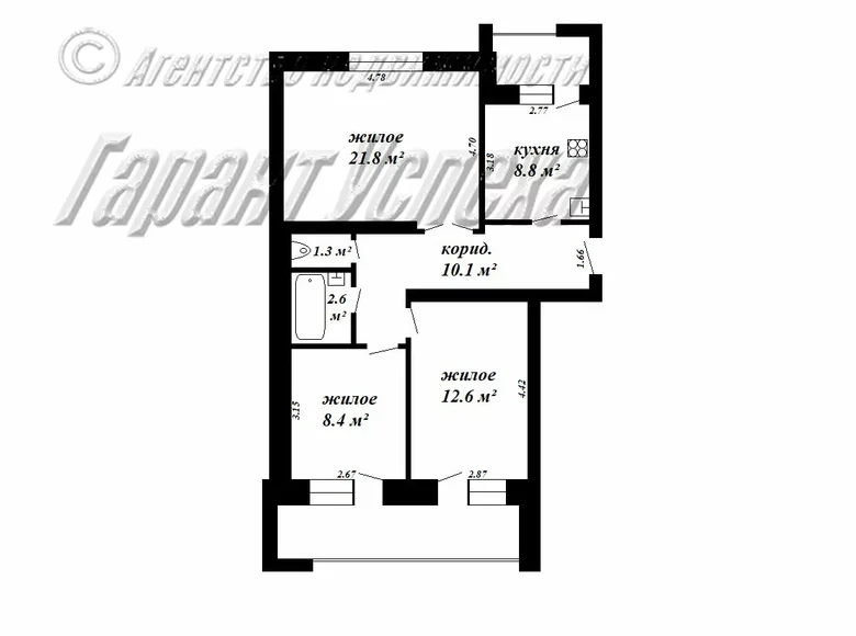 Квартира 3 комнаты 66 м² Брест, Беларусь