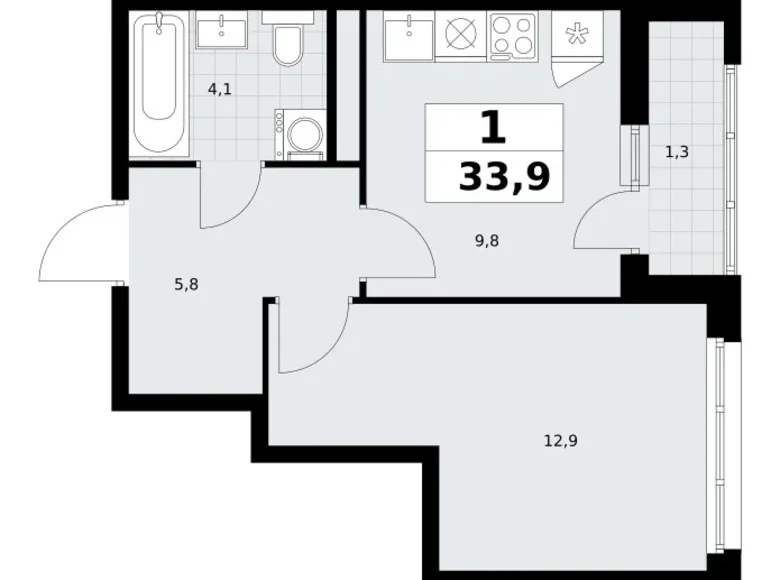 Mieszkanie 1 pokój 34 m² Postnikovo, Rosja