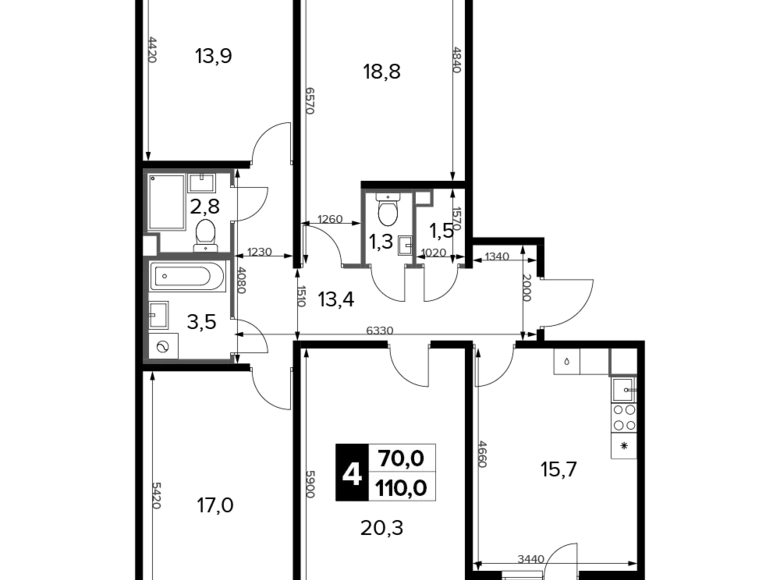 Mieszkanie 4 pokoi 110 m² Chimki, Rosja