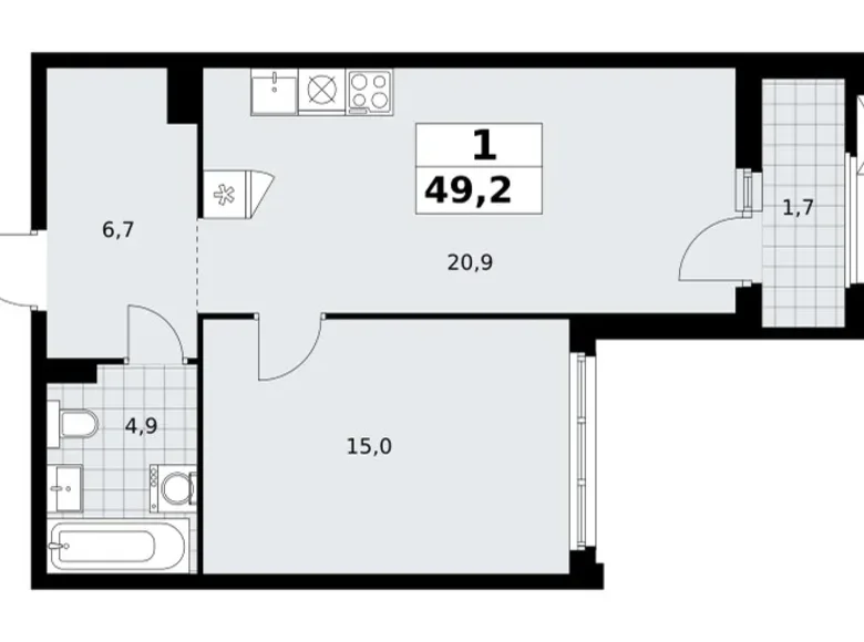 Wohnung 1 zimmer 49 m² Troizk, Russland