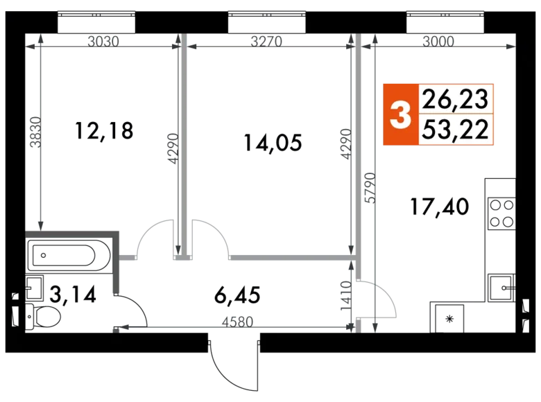 Mieszkanie 2 pokoi 53 m² Naro-Fominskiy gorodskoy okrug, Rosja