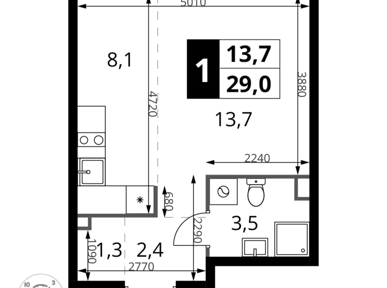 Studio 1 chambre 29 m² Khimki, Fédération de Russie