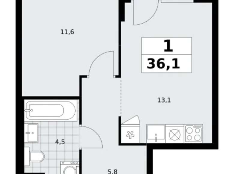 Wohnung 1 zimmer 36 m² Troizk, Russland