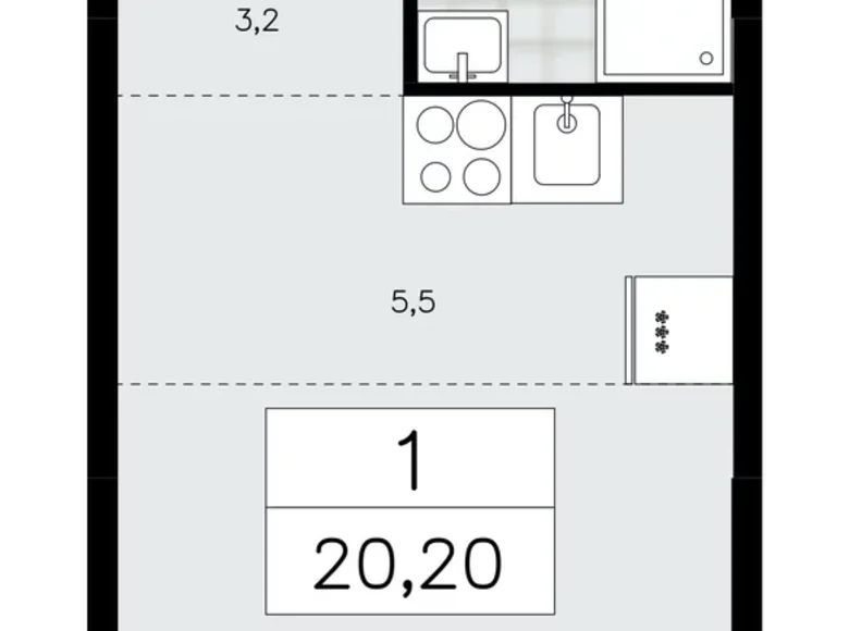 Квартира 1 комната 20 м² Москва, Россия