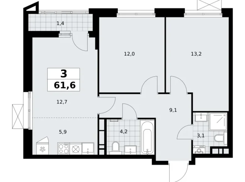 3 room apartment 62 m² poselenie Sosenskoe, Russia