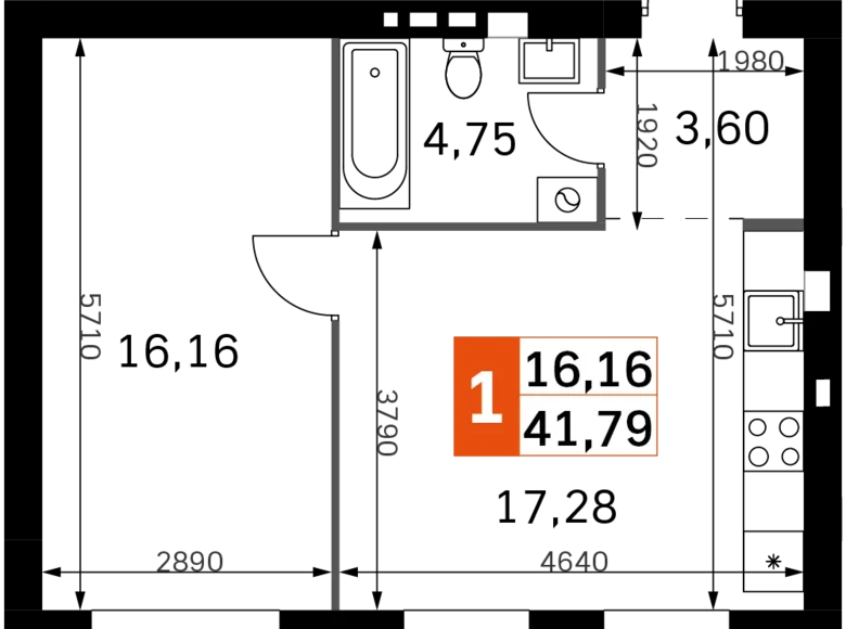 Mieszkanie 1 pokój 42 m² Odincovskiy gorodskoy okrug, Rosja