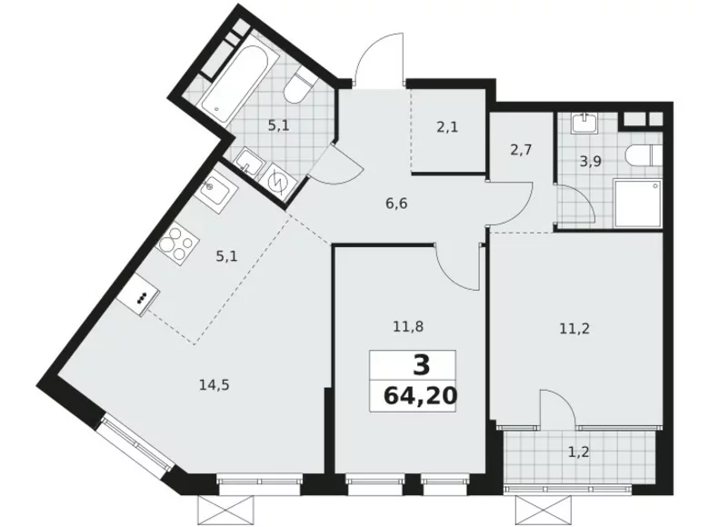 Mieszkanie 3 pokoi 64 m² Northern Administrative Okrug, Rosja