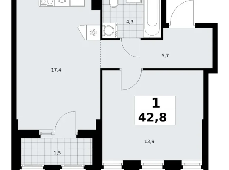 Mieszkanie 1 pokój 43 m² Troick, Rosja