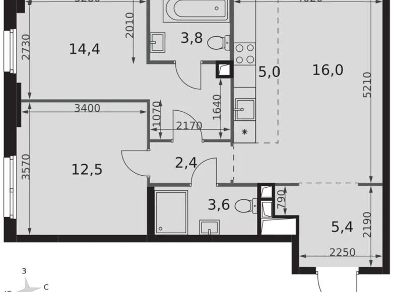 Mieszkanie 3 pokoi 63 m² Moskwa, Rosja