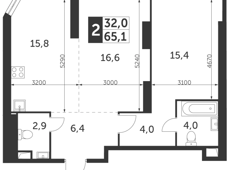 Квартира 2 комнаты 65 м² район Коньково, Россия