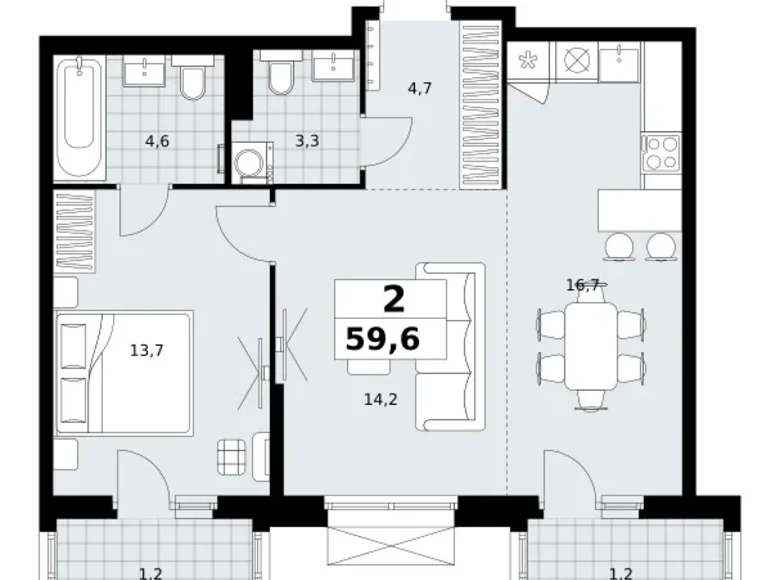 Квартира 2 комнаты 60 м² район Коммунарка, Россия