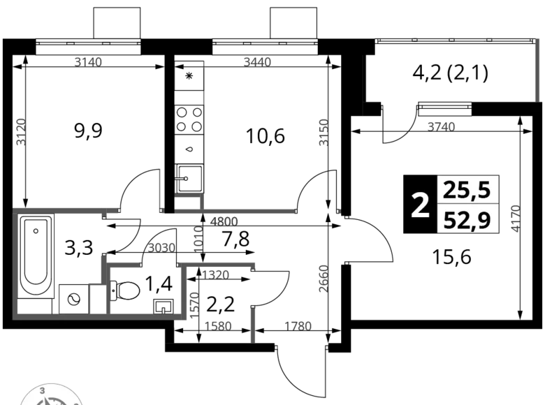 Apartamento 2 habitaciones 53 m² Leninsky District, Rusia