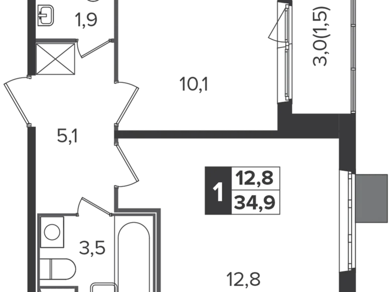 Квартира 1 комната 35 м² Ленинский городской округ, Россия