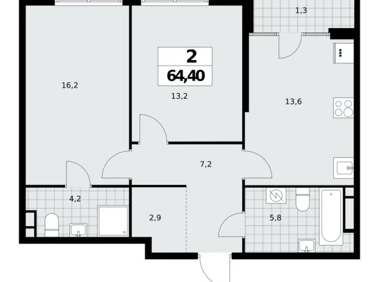 Квартира 2 комнаты 64 м² Северный административный округ, Россия