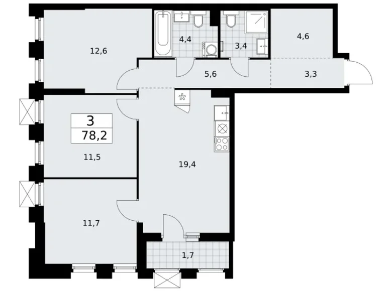 Квартира 3 комнаты 78 м² район Троицк, Россия