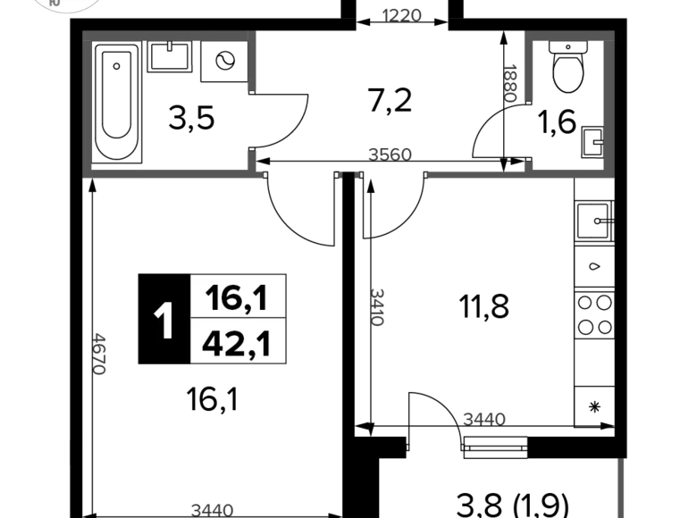 Mieszkanie 1 pokój 42 m² Potapovo, Rosja