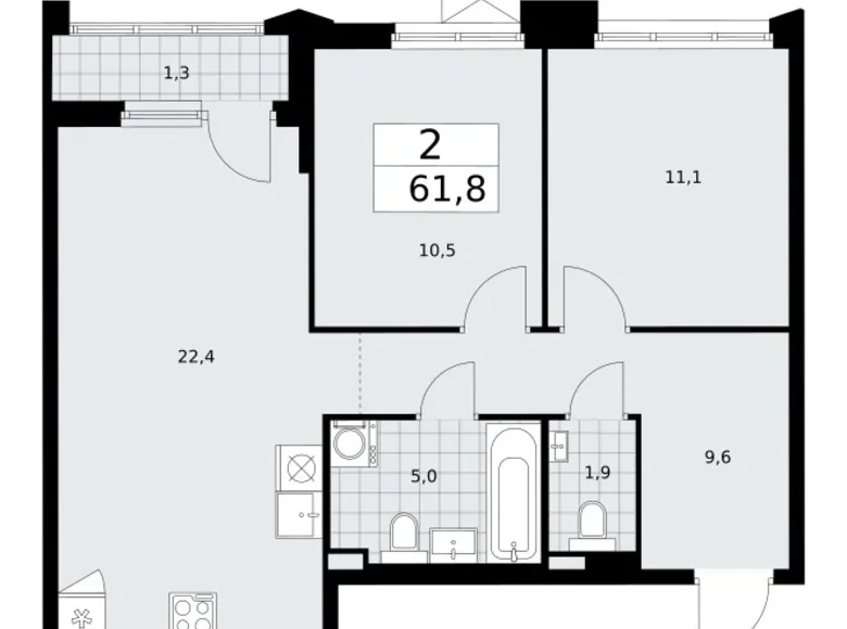 Квартира 2 комнаты 62 м² район Троицк, Россия