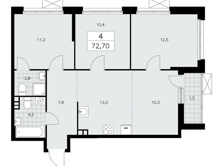 4 room apartment 73 m² Moscow, Russia