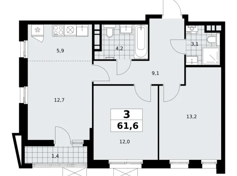 Wohnung 3 zimmer 62 m² poselenie Sosenskoe, Russland