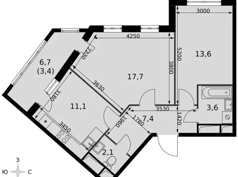 2 room apartment 59 m² Razvilka, Russia