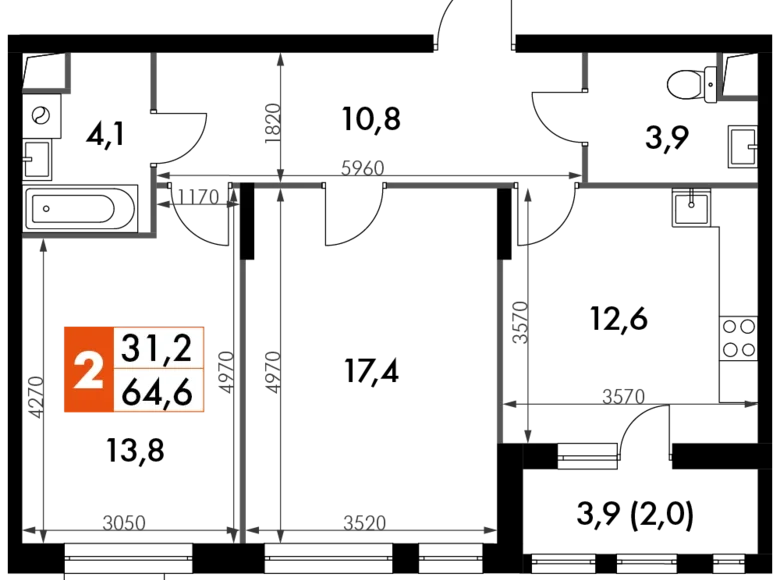 Квартира 2 комнаты 65 м² Развилка, Россия