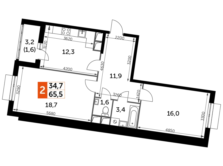 Квартира 2 комнаты 66 м² Развилка, Россия