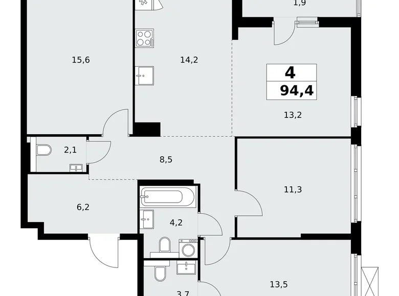 Apartamento 4 habitaciones 94 m² poselenie Sosenskoe, Rusia