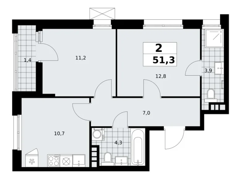 Appartement 2 chambres 51 m² poselenie Sosenskoe, Fédération de Russie