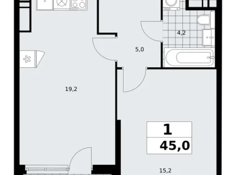 Apartamento 1 habitación 45 m² poselenie Sosenskoe, Rusia