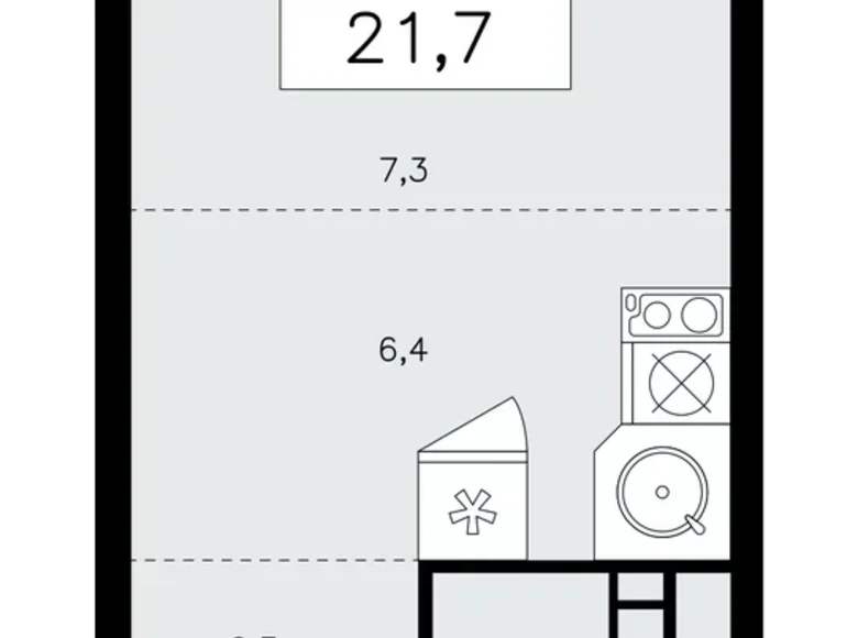 1 room apartment 22 m² Moscow, Russia