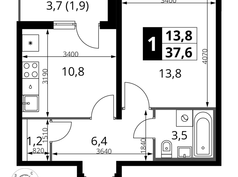 Квартира 1 комната 38 м² Юго-Западный административный округ, Россия